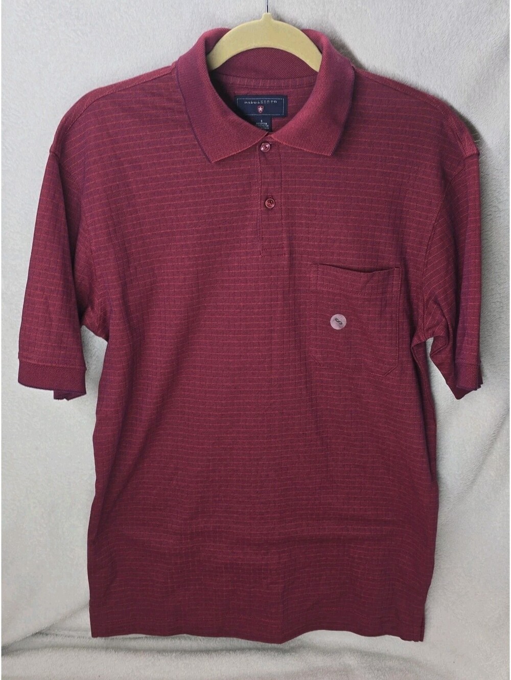 Saddlebred Mens Size Small Polo Shirt Burgundy Woven Short Sleeve Pullover NEW